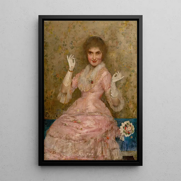 Woman with a Flower - Dominik Skutecký — framed artwork on a wall