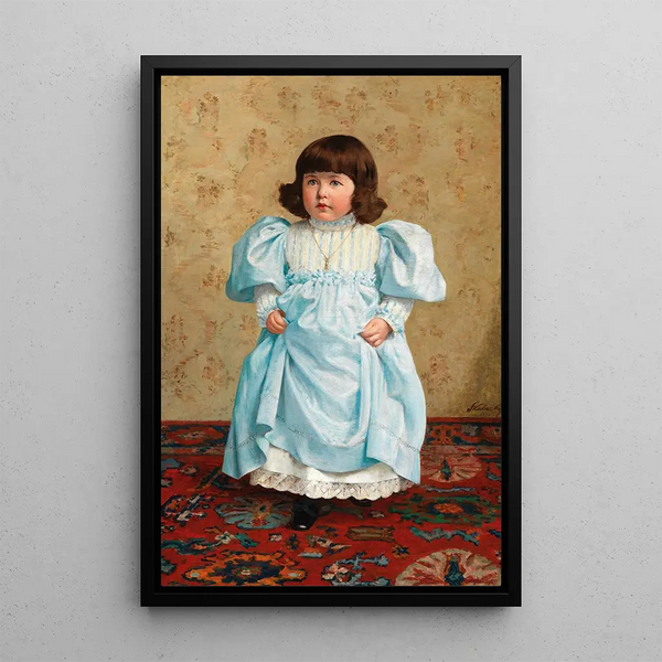 Girl in Blue Dress - Dominik Skutecký — framed artwork on a wall