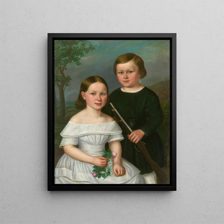 Portrait of Two Children - Dominik Weber — framed artwork on a wall