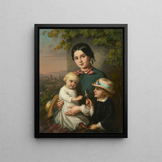 Portrait of a Young Woman with Two Children - Dominik Weber — framed artwork on a wall