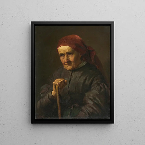 Portrait of an Old Peasant Woman - Dominik Weber — framed artwork on a wall