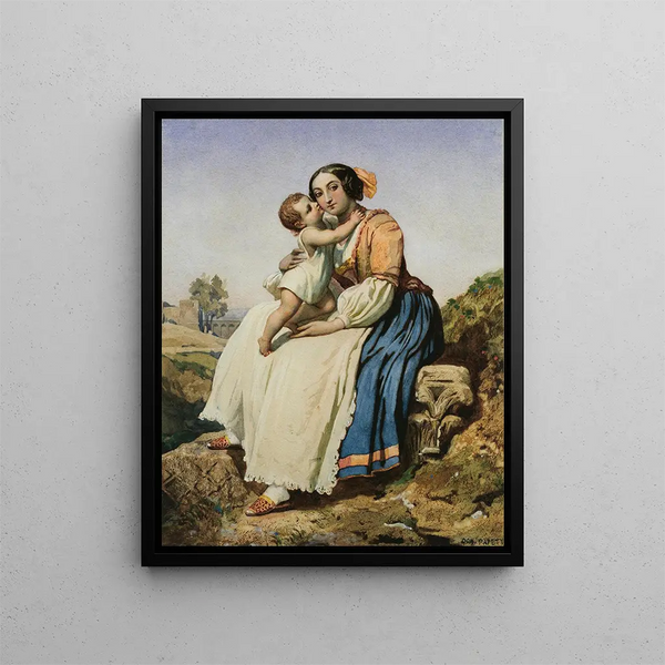 An Italian peasant woman and her child - Dominique Louis Papety — framed artwork on a wall