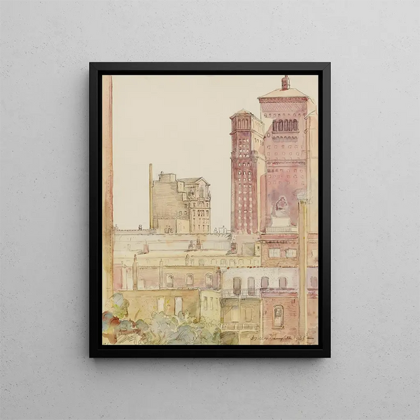 Chicago rooftops near Allerton House - Donald Shaw MacLaughlan — framed artwork on a wall