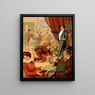 a painting of a hypnotist ordering people to do unusual activities - Donaldson Lith & Co.. — framed artwork on a wall
