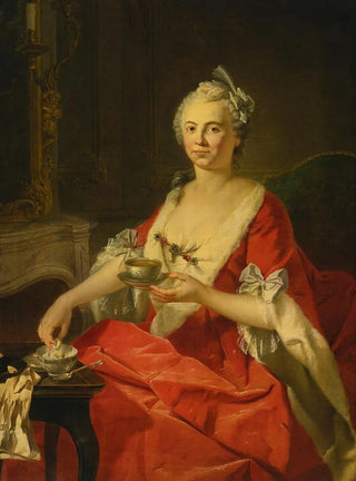Portrait of a woman having tea - Donat Nonnotte — artwork view
