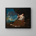 a painting of a young woman holding a long flower in a landscape, a young man in the distance. - Donato Creti — framed artwork on a wall