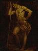 Sketch of an academic nude of a man holding a stick in brunaille - Donato Creti — artwork view