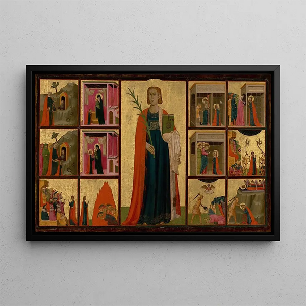 Saint Catherine of Alexandria and twelve scenes from her life - Donato d'Arezzo — framed artwork on a wall