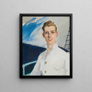 Portrait of Captain Robert H. H. Harris aboard the Empire Mace - Dorothy Carleton Smyth — framed artwork on a wall