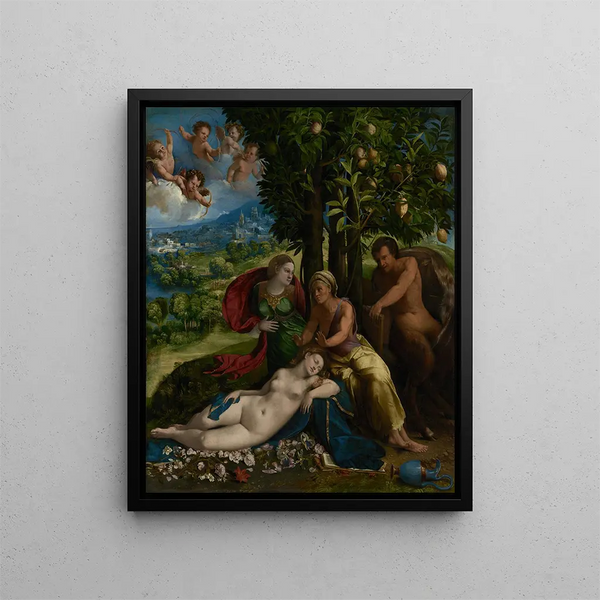 Mythological scene painting - Dosso Dossi — framed artwork on a wall