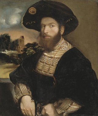Portrait of a man wearing a black beret - Dosso Dossi — artwork view