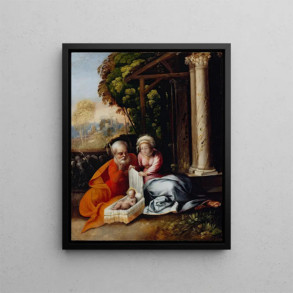 The Holy Family - Dosso Dossi — framed artwork on a wall