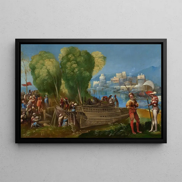 Les Troyens réparant leurs navires en Sicile - Dosso Dossi — framed artwork on a wall