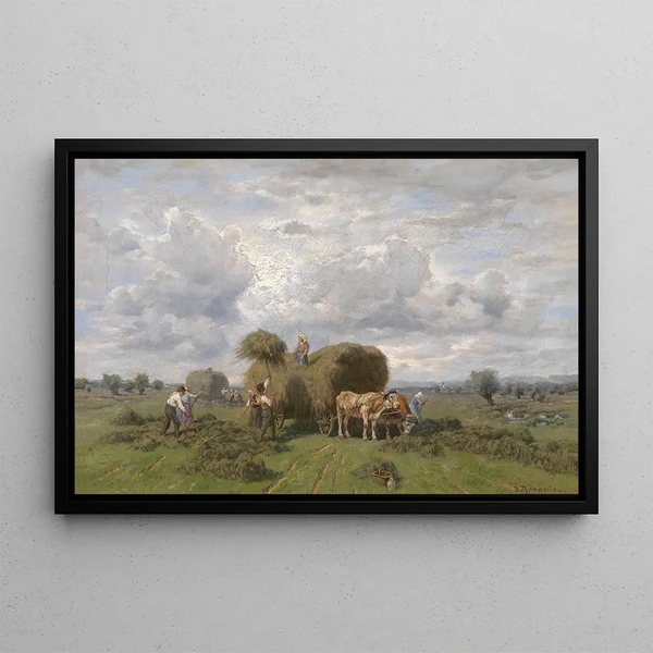 Lors de la fenaison - Désiré Thomassin — framed artwork on a wall