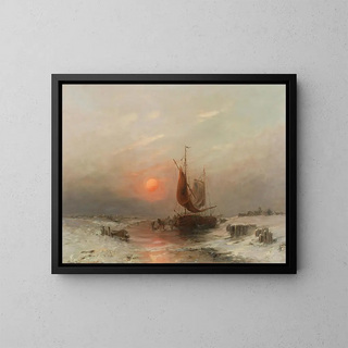 Fishermen Returning at Sunset - Désiré Thomassin — framed artwork on a wall