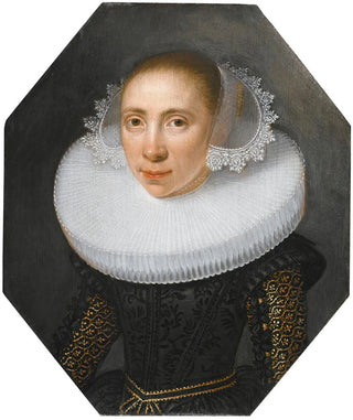 Portrait of a lady with a white strawberry - Dutch School — artwork view