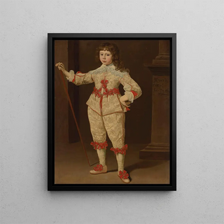 Portrait of a Boy with a Cane - Dutch School — framed artwork on a wall