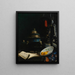 a Still life with a Chinese censer from the 18th century, an enameled porcelain plate, and a Qing dynasty courtier hat - E. A. Baron Deslandes — framed artwork on a wall