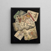 Trompe-l'œil painting of playing cards, posters, and watercolor landscapes - E. Delcroix — framed artwork on a wall