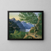 Mountain lake with hiker - E. Guenther — framed artwork on a wall