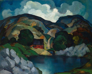 River landscape painting with house - E. Oscar Thalinger — artwork view