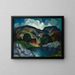 River landscape painting with house - E. Oscar Thalinger — framed artwork on a wall