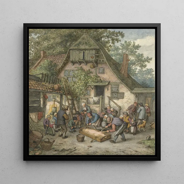 Ébouillanter le cochon - Adriaen van Ostade — framed artwork on a wall