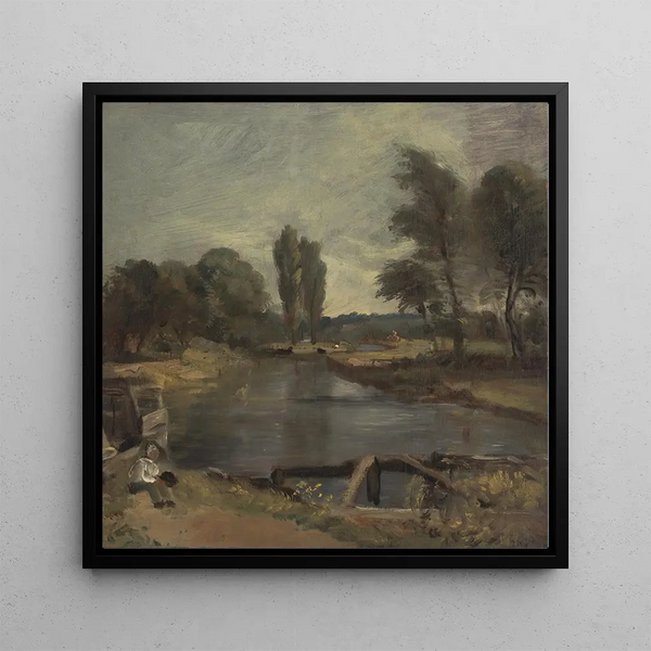 Flatford Lock - John Constable — framed artwork on a wall