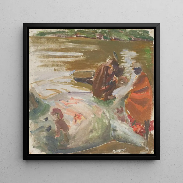 Ecorcher un hippopotame - Akseli Gallen-Kallela — framed artwork on a wall