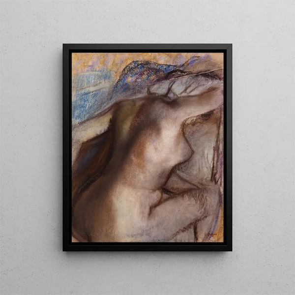 Après le bain, la femme se sèche - Edgar Degas — framed artwork on a wall
