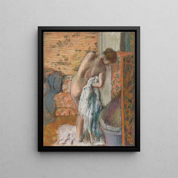 After the Bath Woman Drying Herself - Edgar Degas — framed artwork on a wall