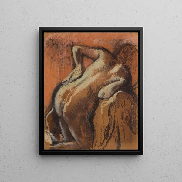 After the bath woman drying herself (Case Conflict) - Edgar Degas — framed artwork on a wall