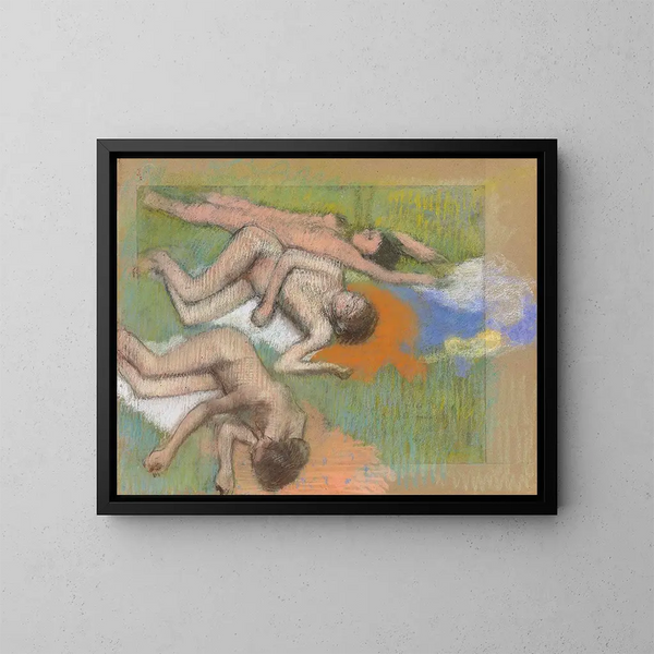 After the bath, three nude women - Edgar Degas — framed artwork on a wall