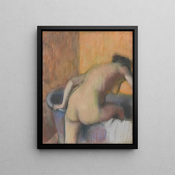 Bathing Man entering a bathtub - Edgar Degas — framed artwork on a wall