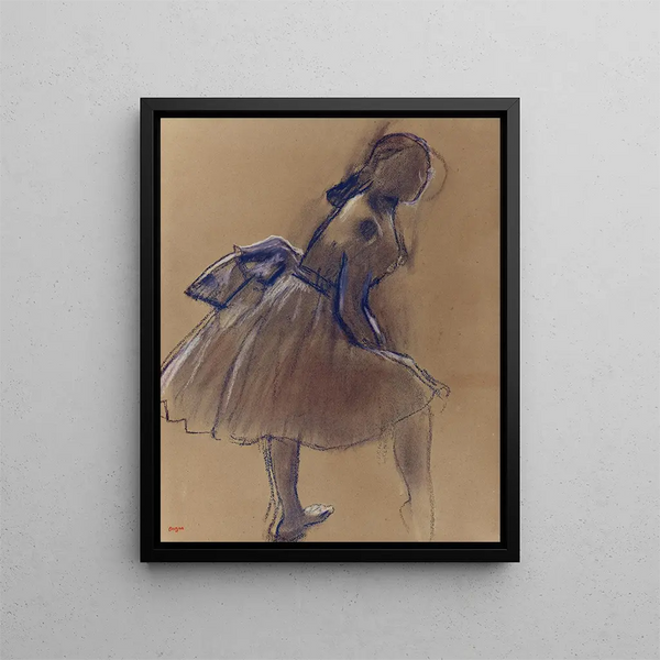 a standing dancer in profile - Edgar Degas — framed artwork on a wall