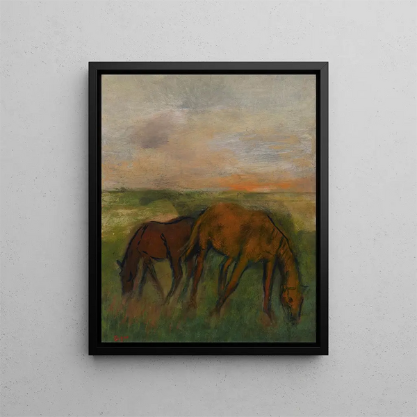 Two Horses Grazing - Edgar Degas — framed artwork on a wall