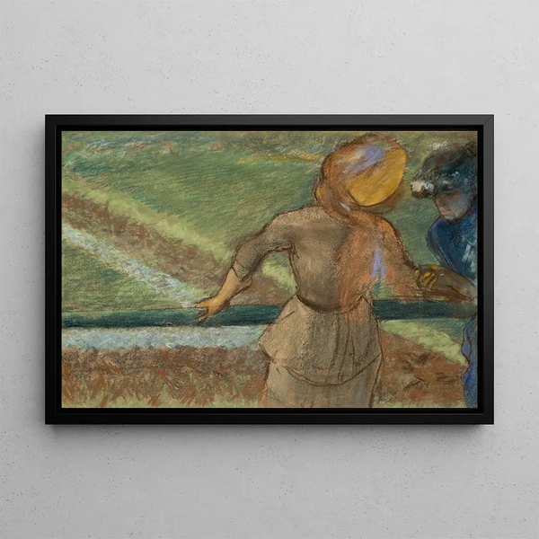 Two women chatting - Edgar Degas — framed artwork on a wall