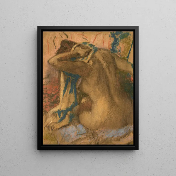 Woman drying her hair - Edgar Degas — framed artwork on a wall