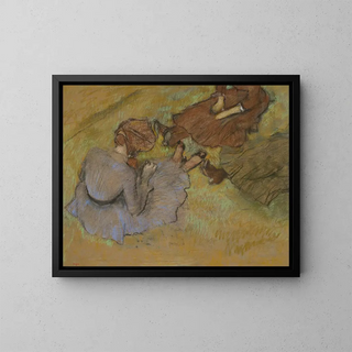 Women sitting on the grass - Edgar Degas — framed artwork on a wall