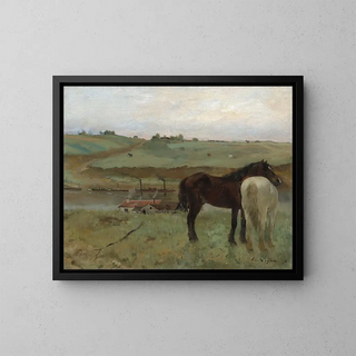 Horses in a Meadow - Edgar Degas — framed artwork on a wall