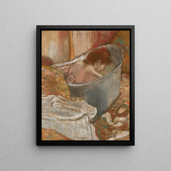 The Bath Woman in her Bathtub - Edgar Degas — framed artwork on a wall