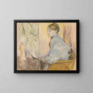 Madame Henri Rouart in an armchair in front of a small table with a Tanagra statuette - Edgar Degas — framed artwork on a wall