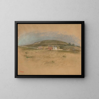 Houses at the foot of a cliff - Edgar Degas — framed artwork on a wall