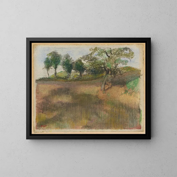 Champ labouré bordé d'arbres - Edgar Degas — framed artwork on a wall