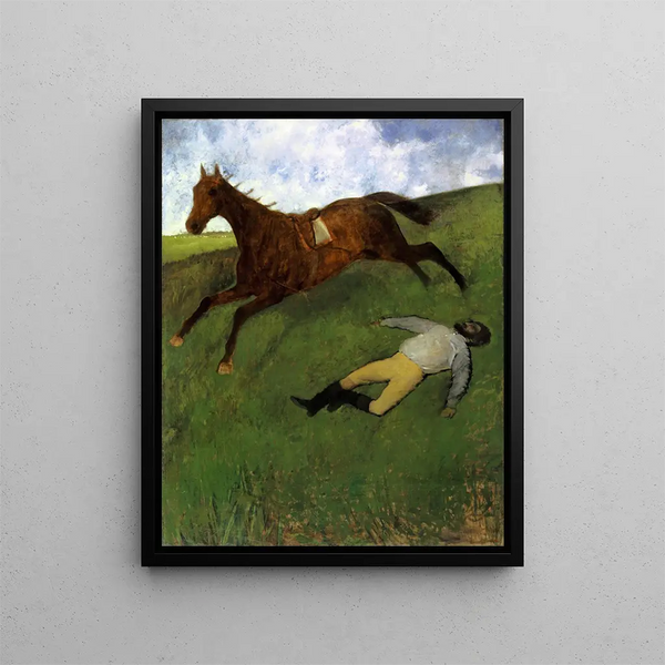 Verletzter Jockey Jockey blessé - Edgar Degas — framed artwork on a wall
