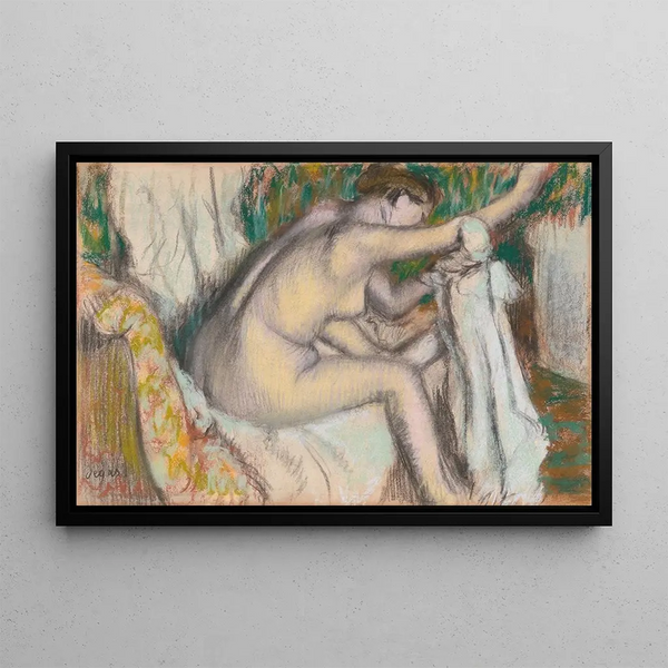 Woman drying her arm - Edgar Degas — framed artwork on a wall