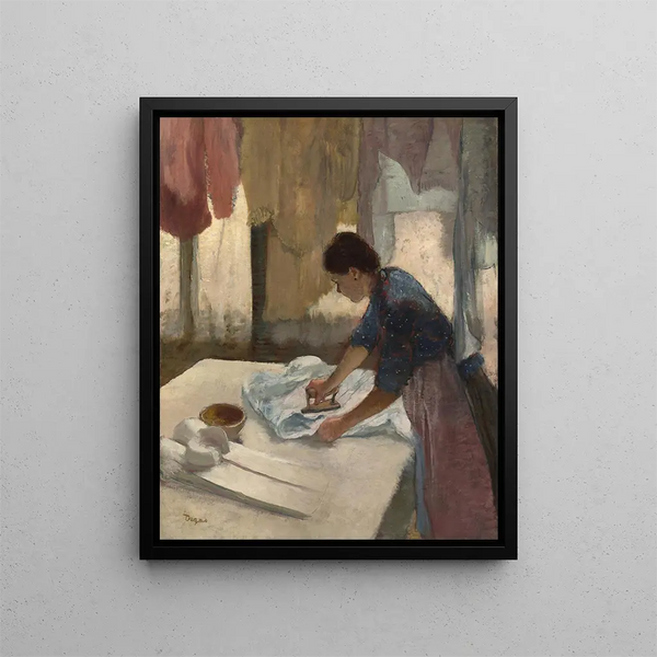 Woman ironing - Edgar Degas — framed artwork on a wall