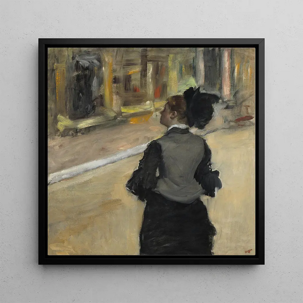 Woman seen from behind, visiting a museum - Edgar Degas — framed artwork on a wall