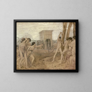 Young Spartan Girls Defying the Boys - Edgar Degas — framed artwork on a wall