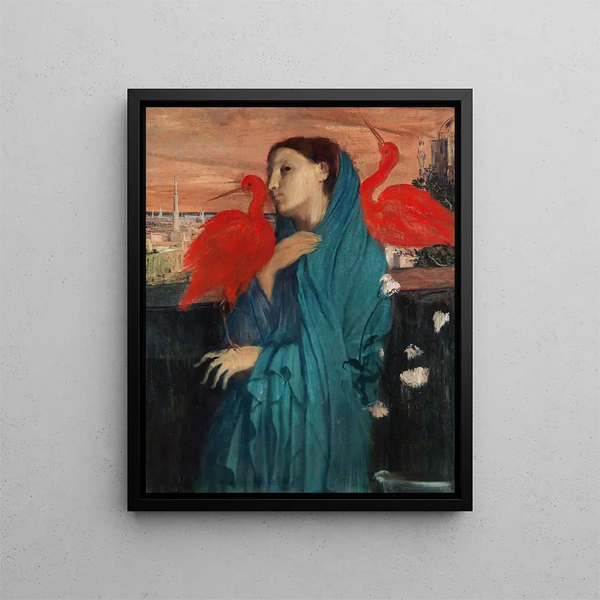 Young Woman with Ibis - Edgar Degas — framed artwork on a wall